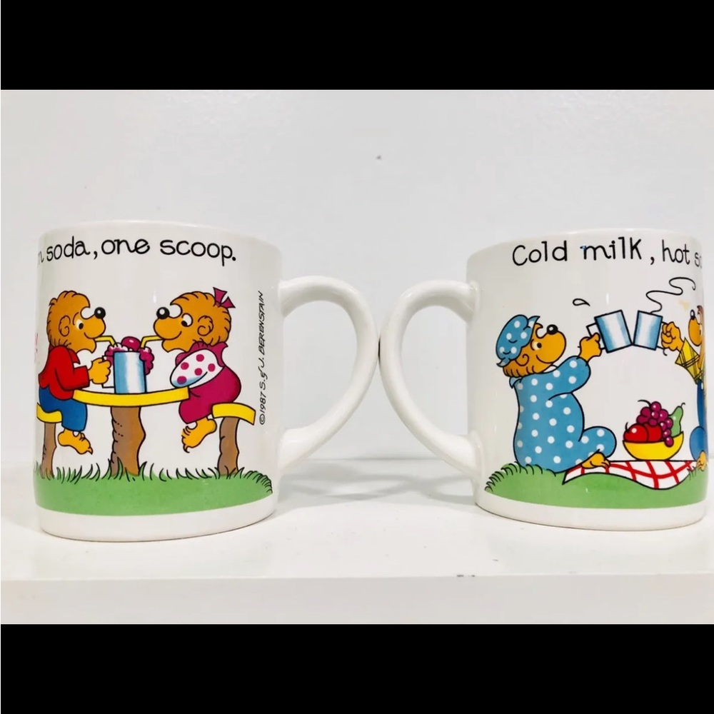 Berenstain Bears Coffee Cups Lot of 2 Mugs Picnic A Princess House 1987 Vintage